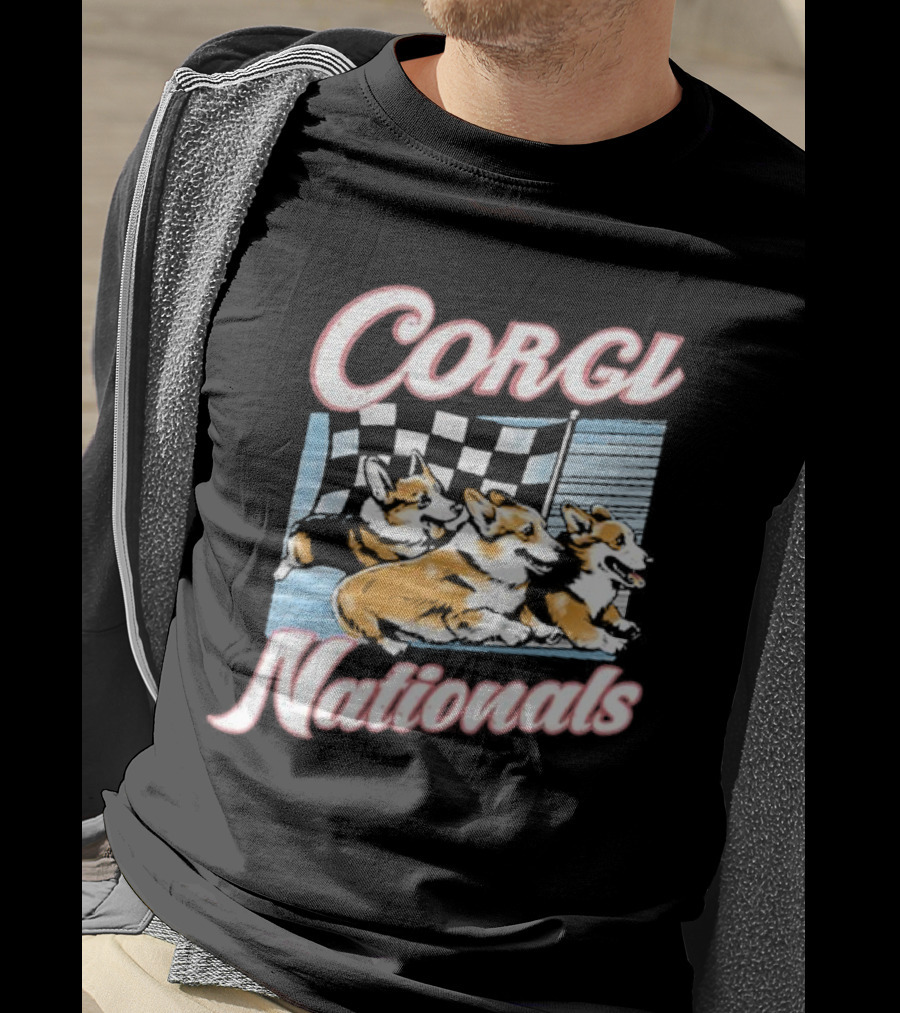 Corgi Nationals Racing Dogs With Checkered Flag T-Shirt