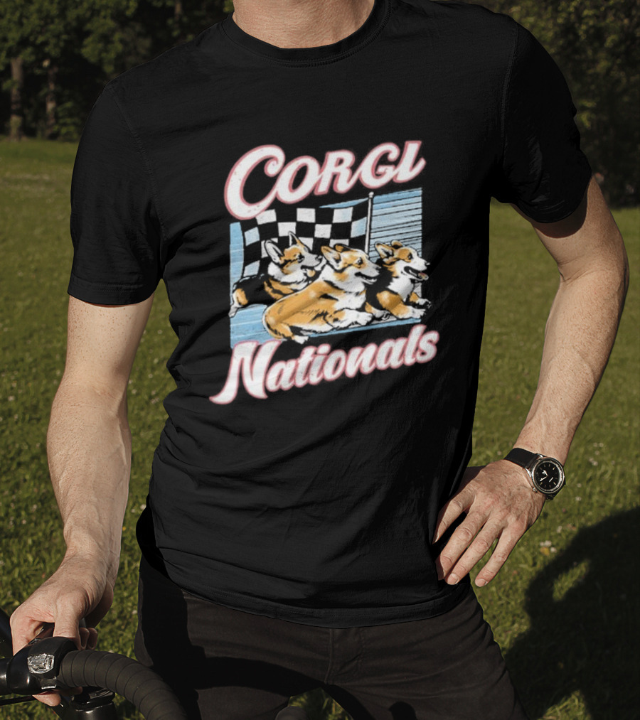 Corgi Nationals Racing Dogs With Checkered Flag T-Shirt
