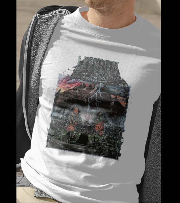 Undeath Rise From The Grave Haunted Ruins With Lightning And Mountains T-Shirt