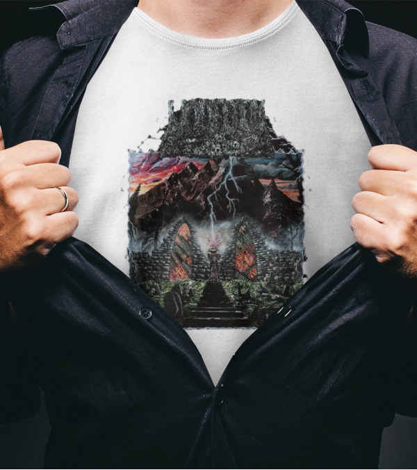 Undeath Rise From The Grave Haunted Ruins With Lightning And Mountains T-Shirt