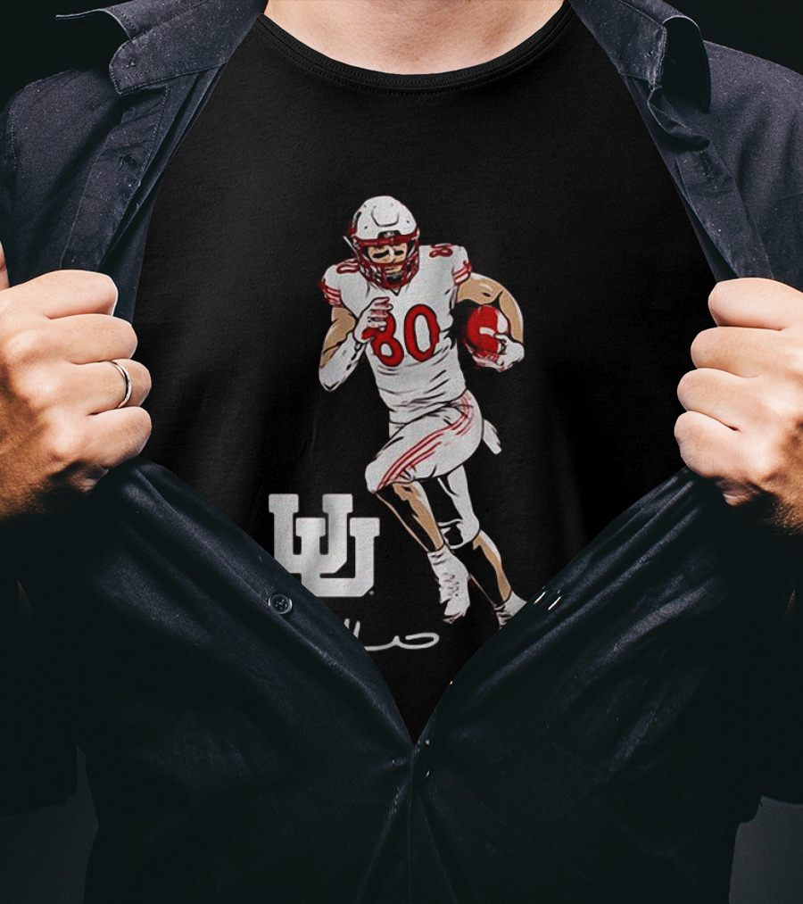 Brant Kuithe Utah Football Number 80 Superstar Pose With UW T-Shirt