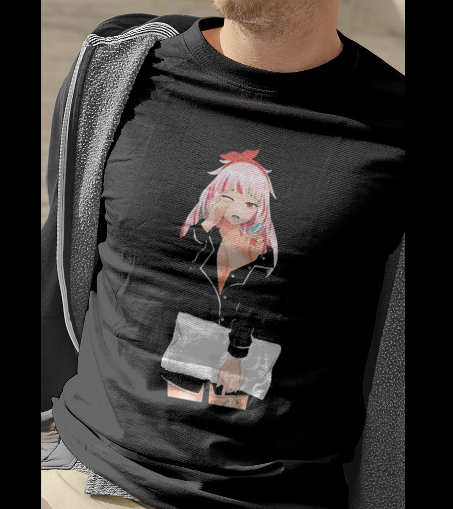 Fefe August Anime Character With Red Bow And Black T-Shirt