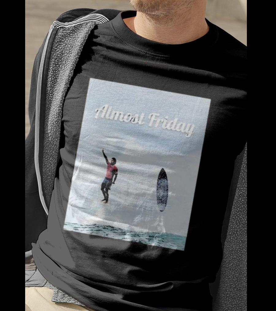 Almost Friday Surfer In The Sky With Ocean Waves T-Shirt
