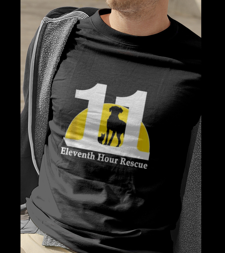 Eleventh Hour Rescue 11 Dog And Cat Silhouette In Yellow Circle T-Shirt