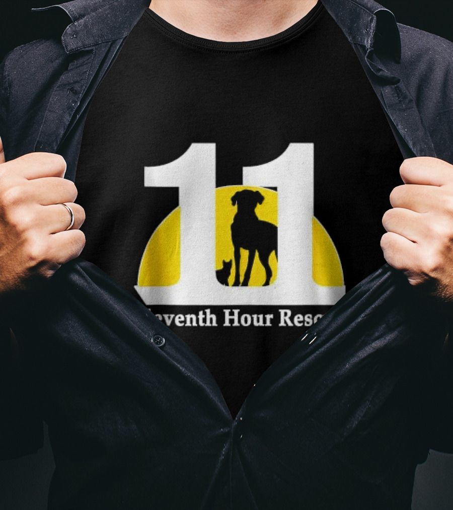 Eleventh Hour Rescue 11 Dog And Cat Silhouette In Yellow Circle T-Shirt