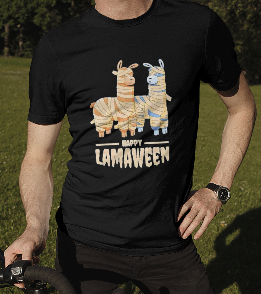 Happy Lamaween Funny Llama Halloween Mummies T-Shirt