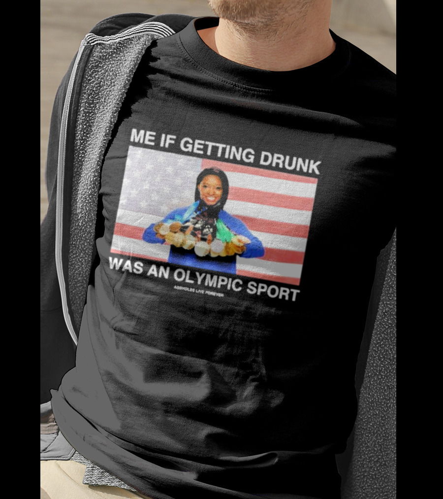 Me If Getting Drunk Was An Olympic Sport Medals American Flag Aesthetics T-Shirt