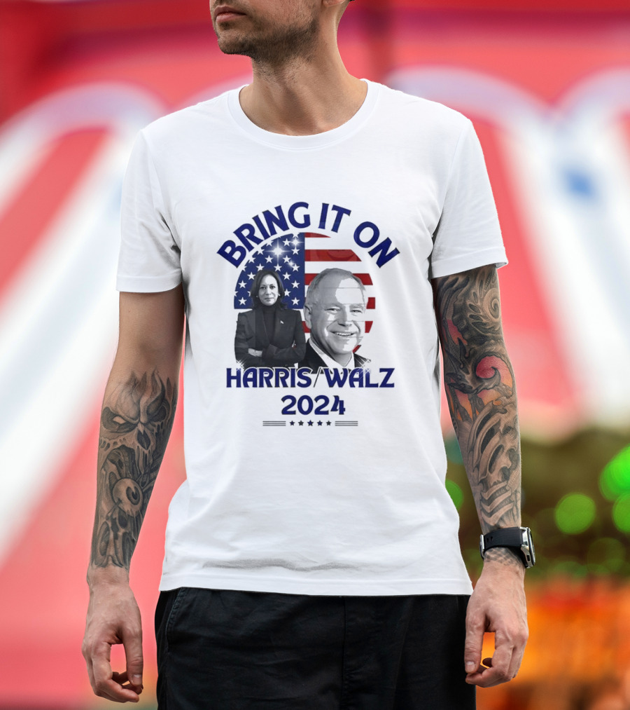 Bring It On Harris Walz 2024 USA Flag T-Shirt