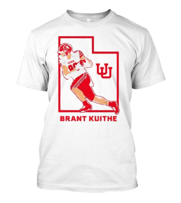 Utah Football Brant Kuithe 80 Red Uniform State Outline UU T-Shirt