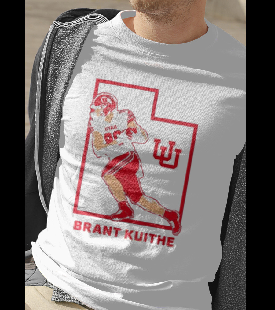 Utah Football Brant Kuithe 80 Red Uniform State Outline UU T-Shirt