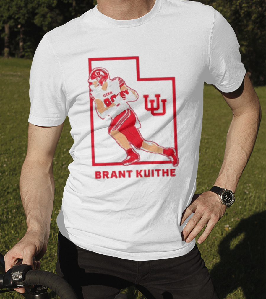Utah Football Brant Kuithe 80 Red Uniform State Outline UU T-Shirt