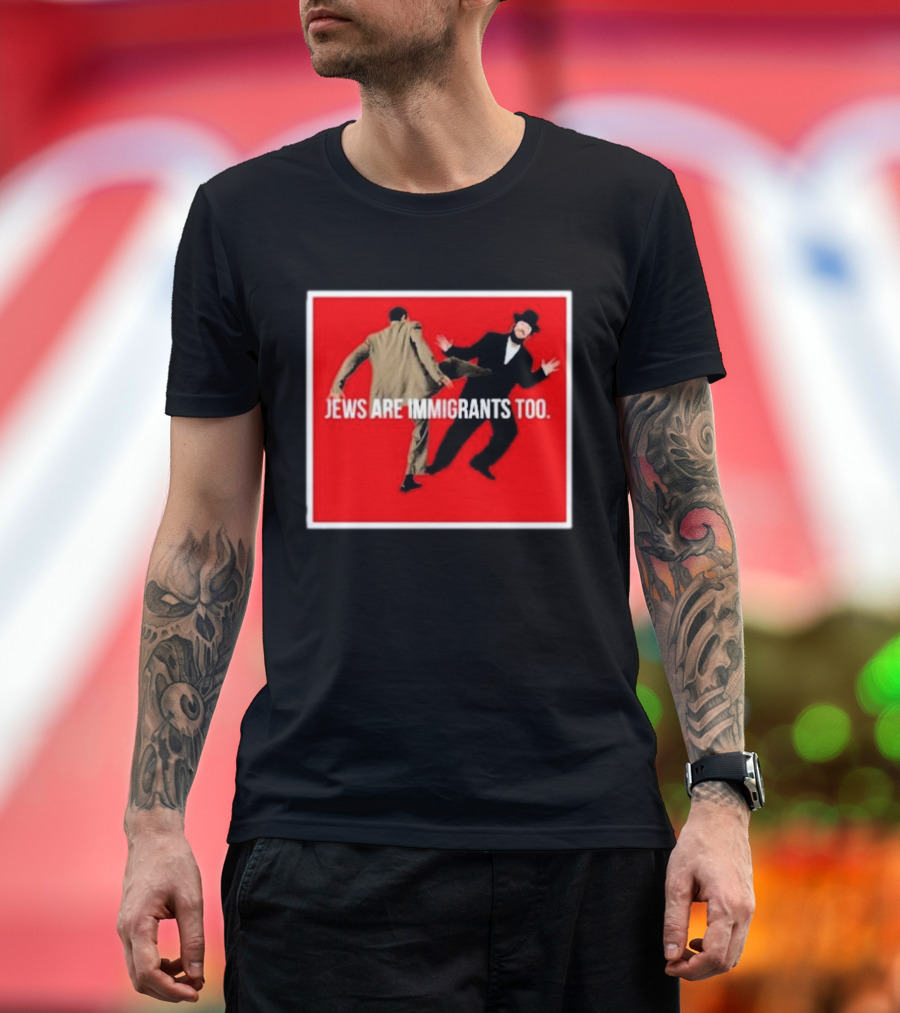 Jews Are Immigrants Too Red Background Kick Scene T-Shirt