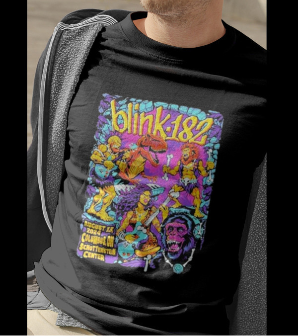 Blink 182 August 13 2024 Columbus OH Schottenstein Center Dinosaur Lion Gorilla Concert T-Shirt
