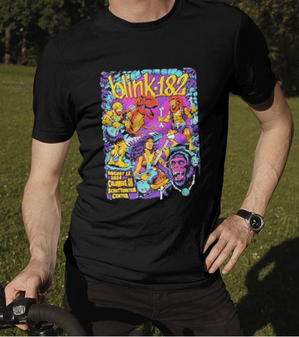 Blink 182 August 13 2024 Columbus OH Schottenstein Center Dinosaur Lion Gorilla Concert T-Shirt