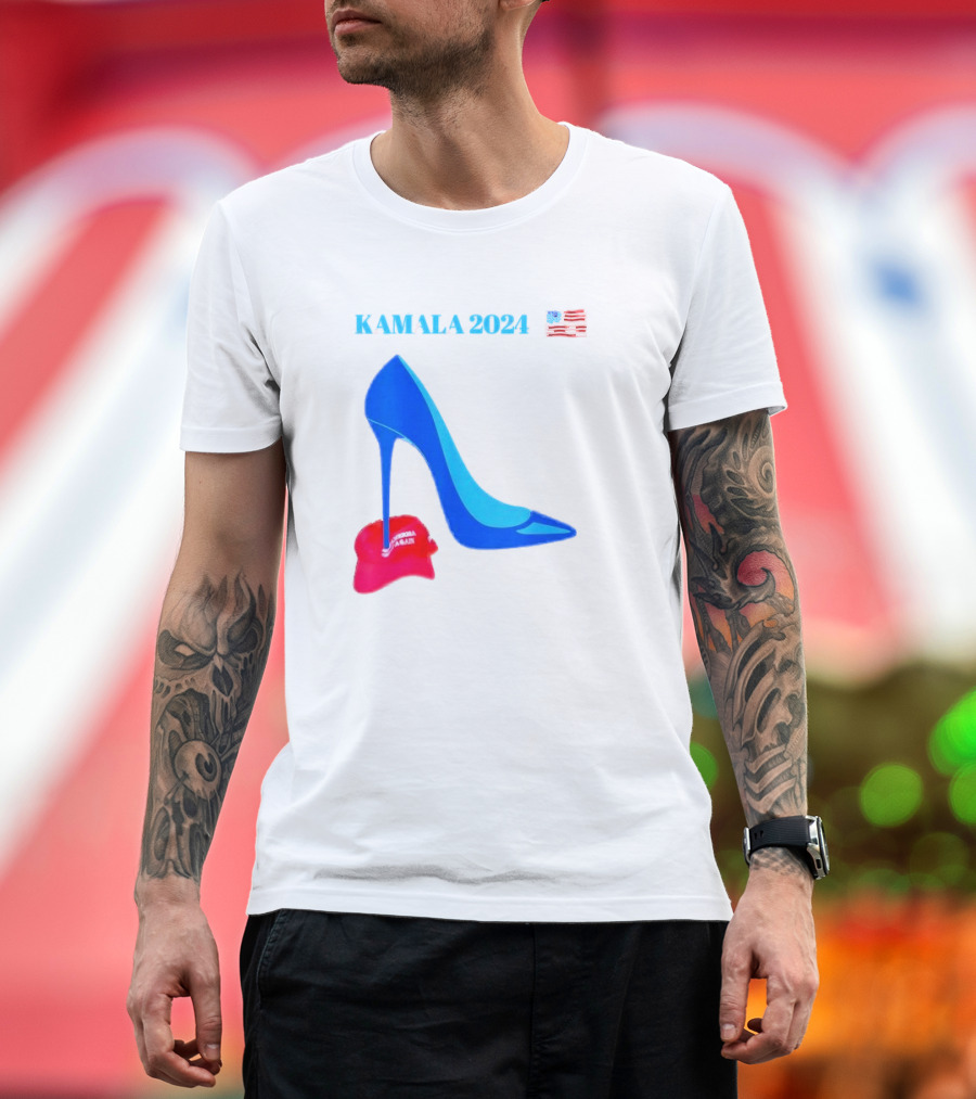 Kamala 2024 High Heel Crush with American Flag and Red MAGA Hat T-Shirt