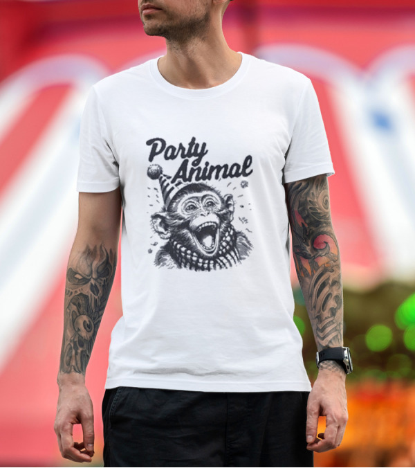 Premium T-Shirt: Party Animal Monkey Wearing Festive Hat T-Shirt Party Animal Monkey Wearing Festive Hat T-Shirt
