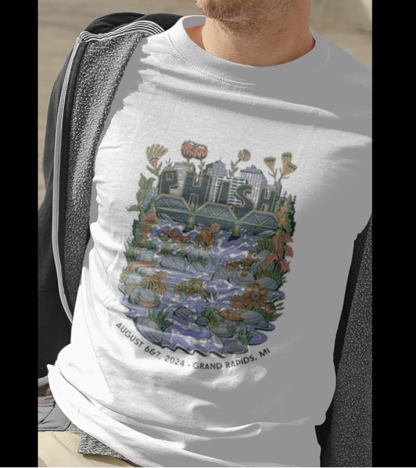 Phish Tour Grand Rapids MI August 6-7 2024 Psychedelic Floral Skyline T-Shirt