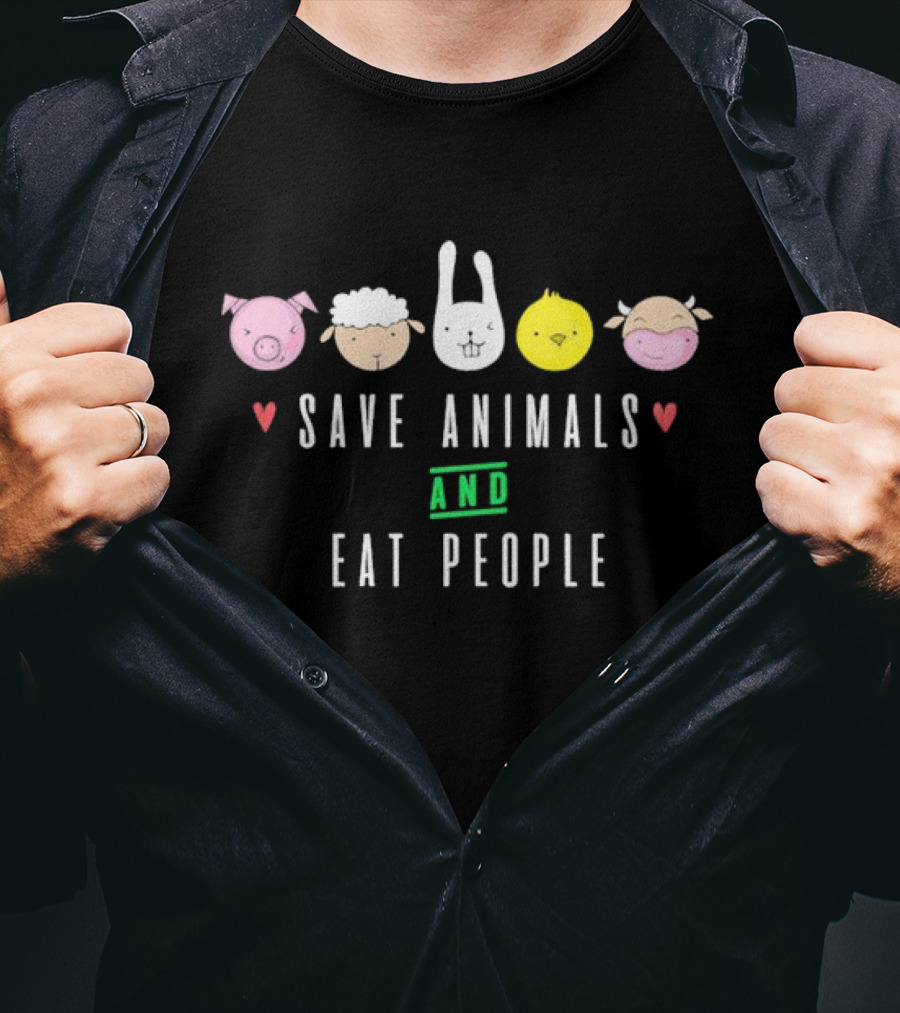 Save Animals And Eat People Cute Animal Faces T-Shirt