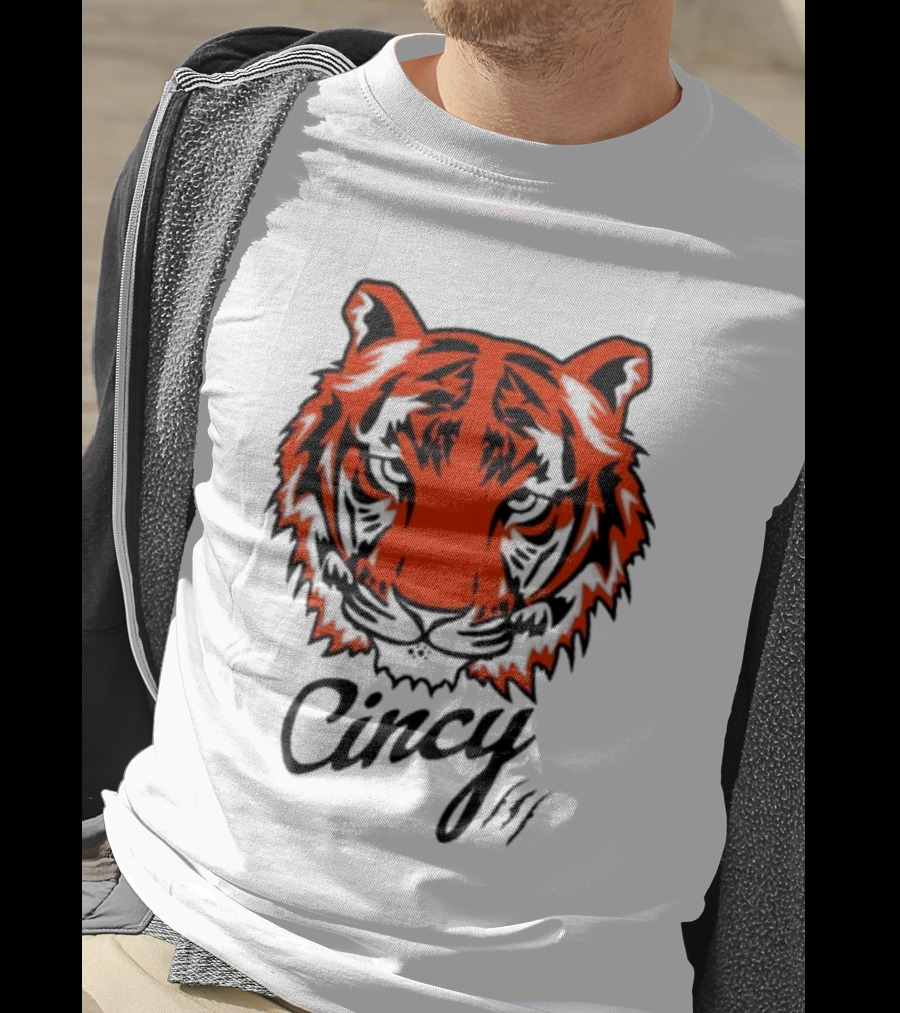Cincy Tiger Head Bold Orange Black Face T-Shirt