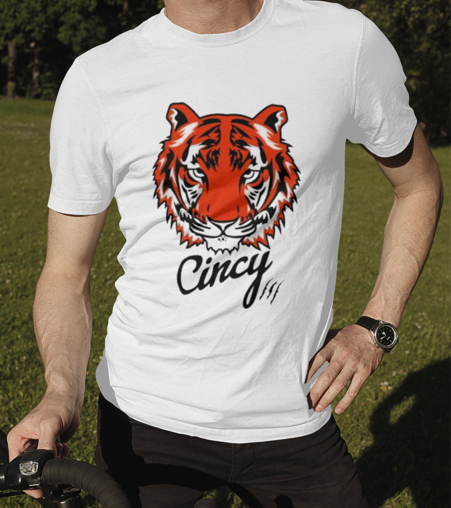 Cincy Tiger Head Bold Orange Black Face T-Shirt