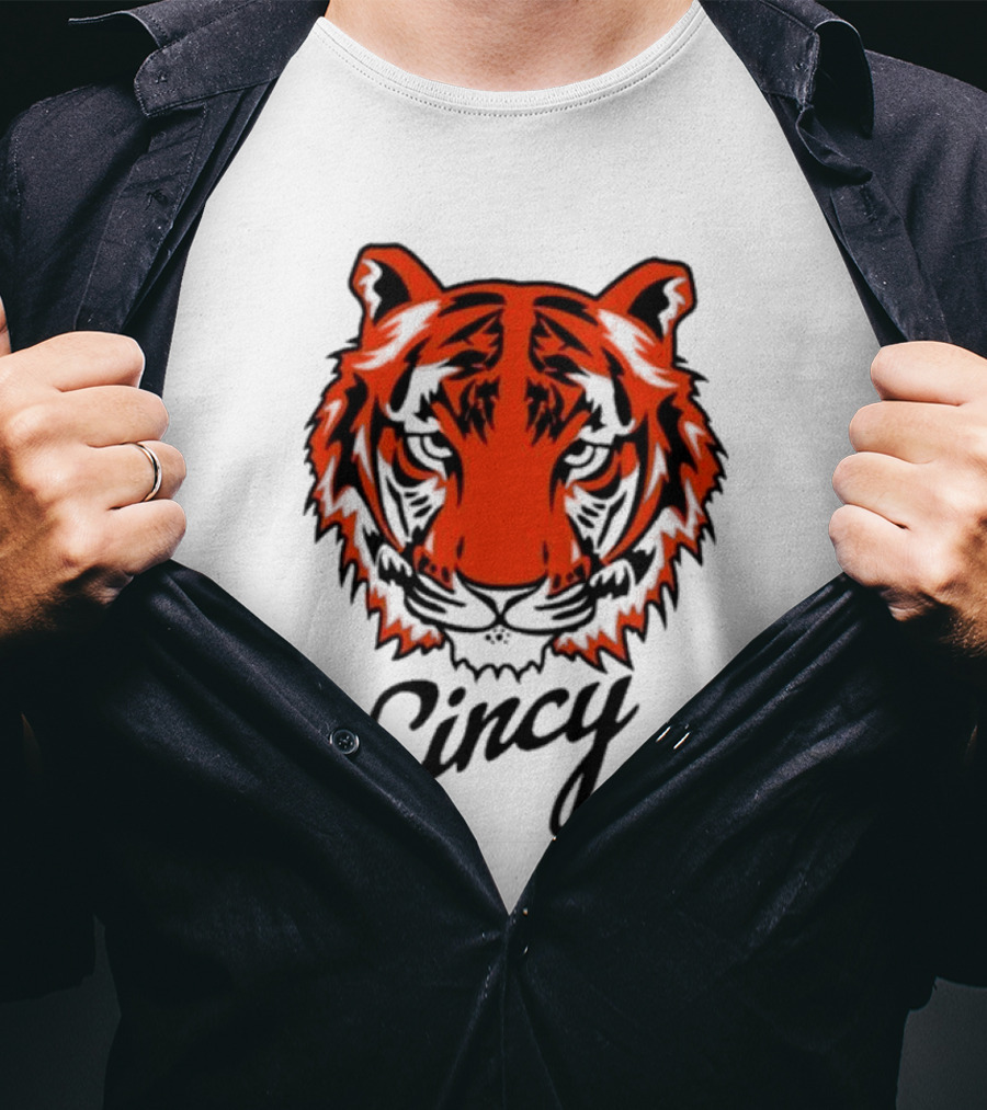 Cincy Tiger Head Bold Orange Black Face T-Shirt