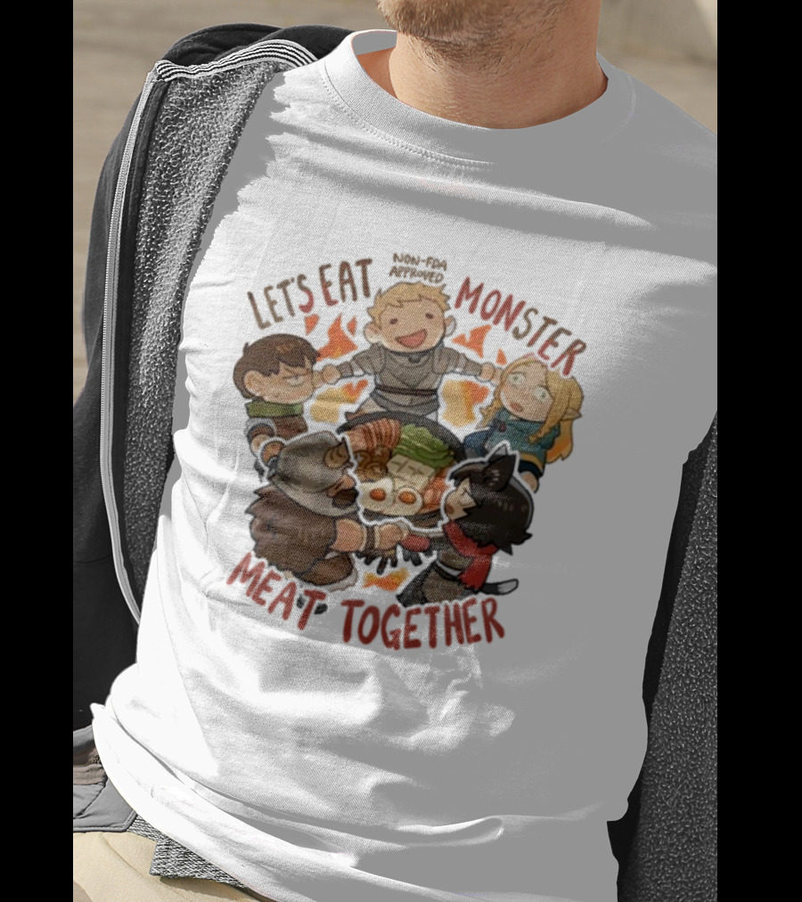 Let’s Eat Monster Meat Together Non-FDA Approved Dungeon Meshi Characters Enjoying Feast T-Shirt