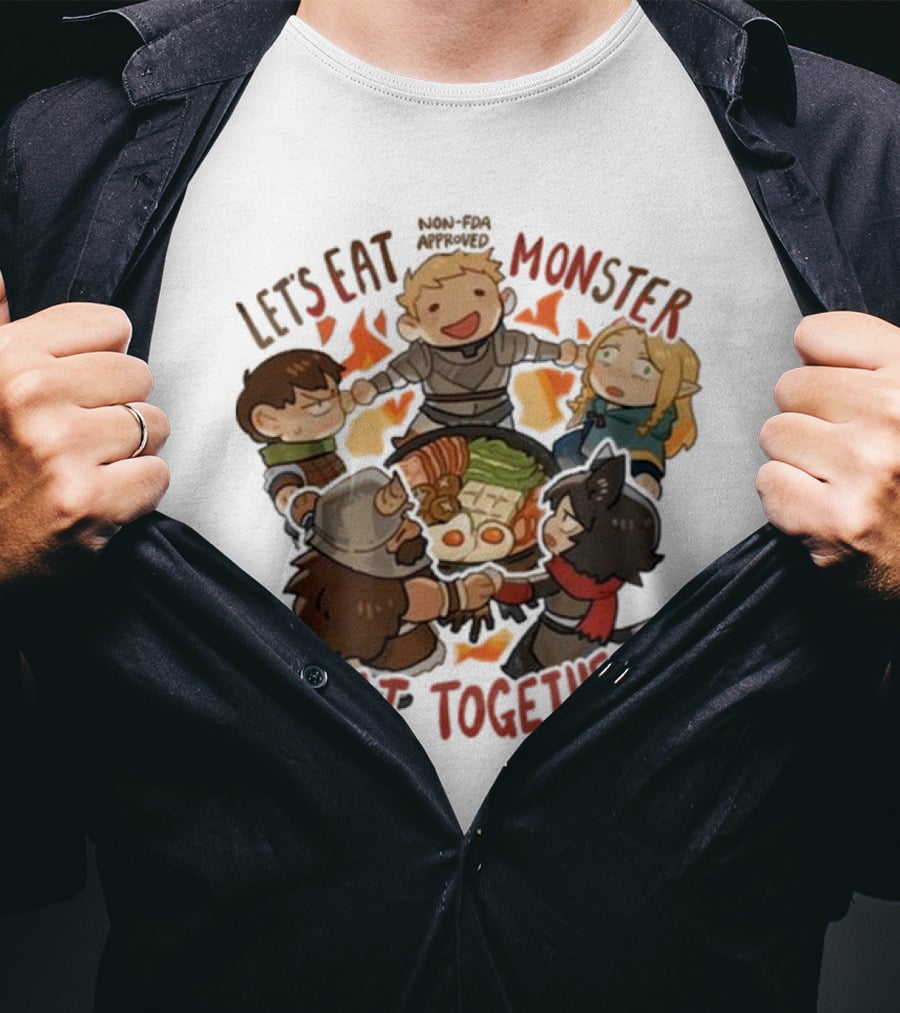 Let’s Eat Monster Meat Together Non-FDA Approved Dungeon Meshi Characters Enjoying Feast T-Shirt
