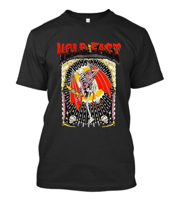 HOLD FAST Skeleton With Red Wings And Halo Rock Band T-Shirt