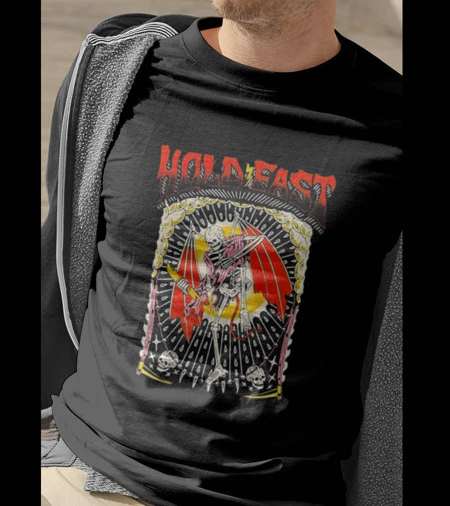 HOLD FAST Skeleton With Red Wings And Halo Rock Band T-Shirt