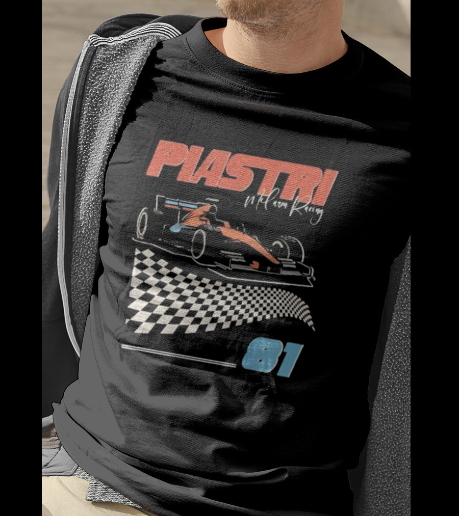 Piastri McLaren Racing Retro 81 Racing Car Checkerboard T-Shirt