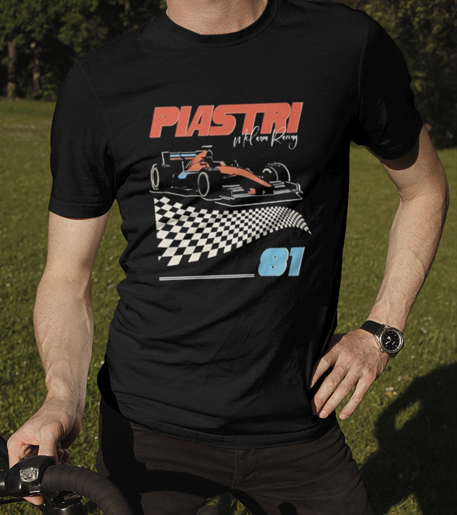 Piastri McLaren Racing Retro 81 Racing Car Checkerboard T-Shirt