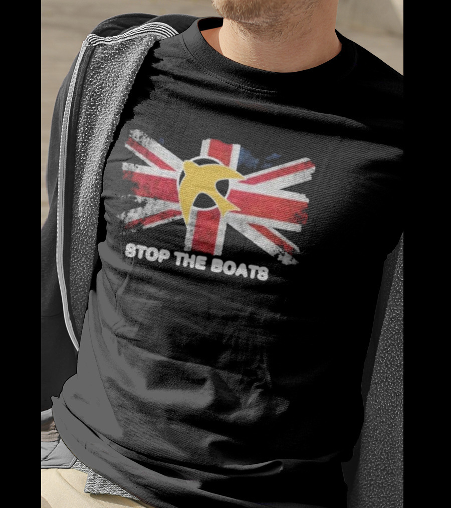 Stop The Boats Ash Smith Union Jack Bird T-Shirt