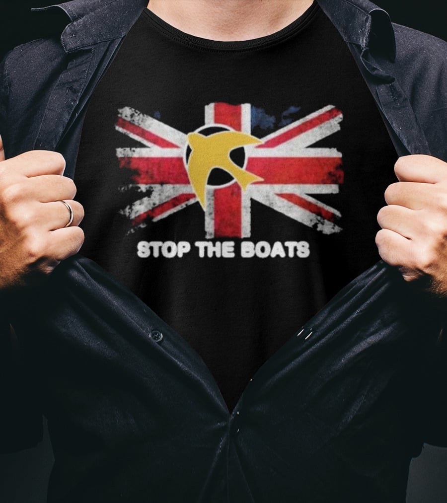 Stop The Boats Ash Smith Union Jack Bird T-Shirt