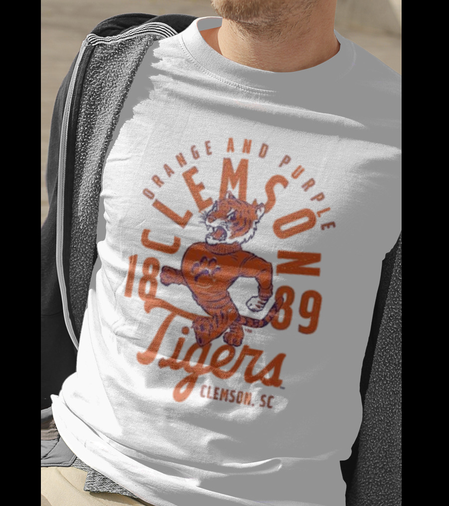 Clemson Tigers Orange And Purple Mascot Overlay 1889 Clemson SC T-Shirt
