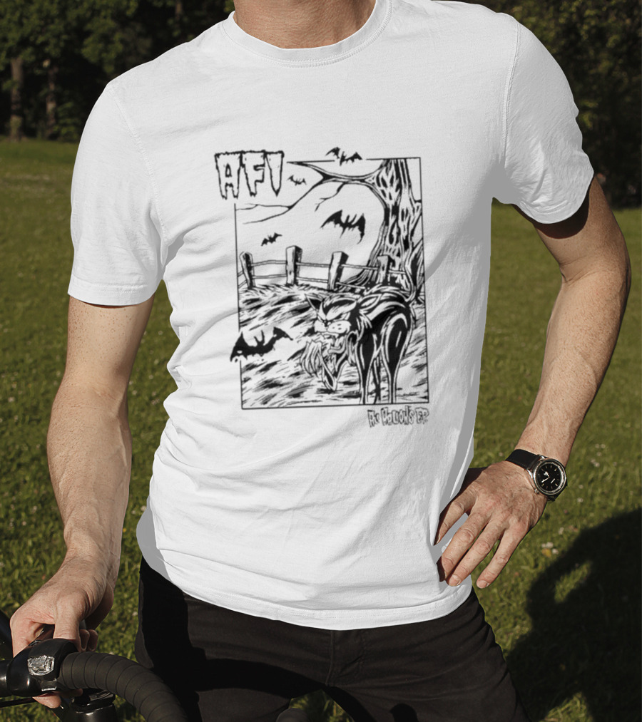 AFI All Hallows Black Cat And Bats In Spooky Landscape T-Shirt