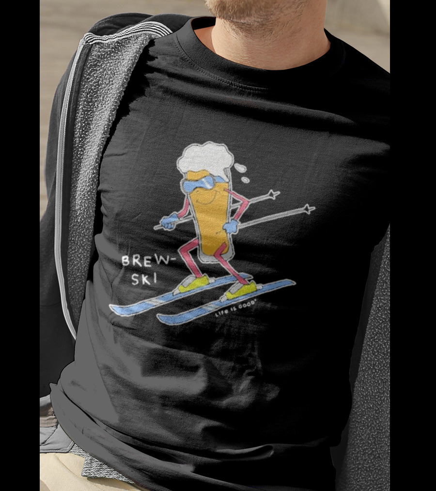 Brewski Life Is Good Skiing Beer Glass Character T-Shirt