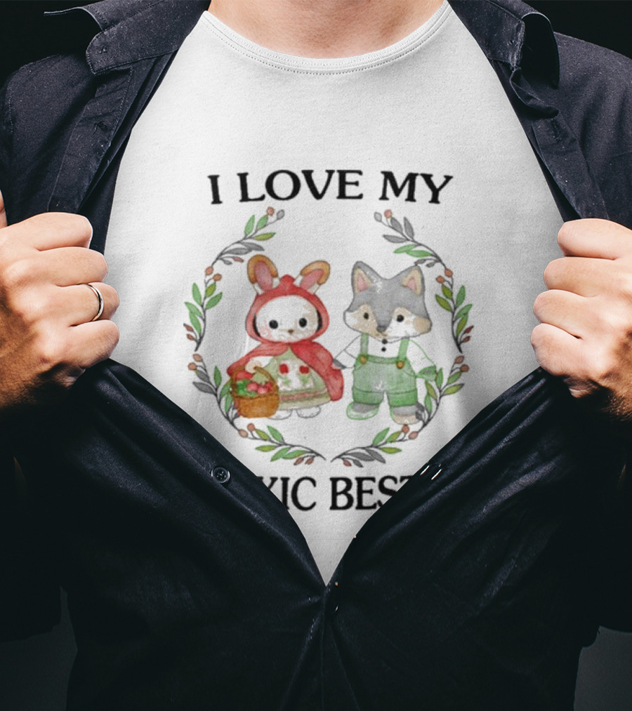 I Love My Toxic Bestie Cute Forest Friends In Hood And Overalls T-Shirt