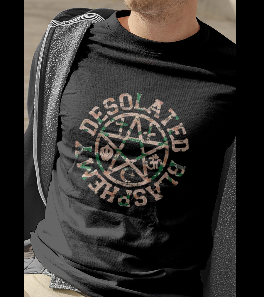 Desolated Blasphemy Pentagram With Religious Symbols T-Shirt