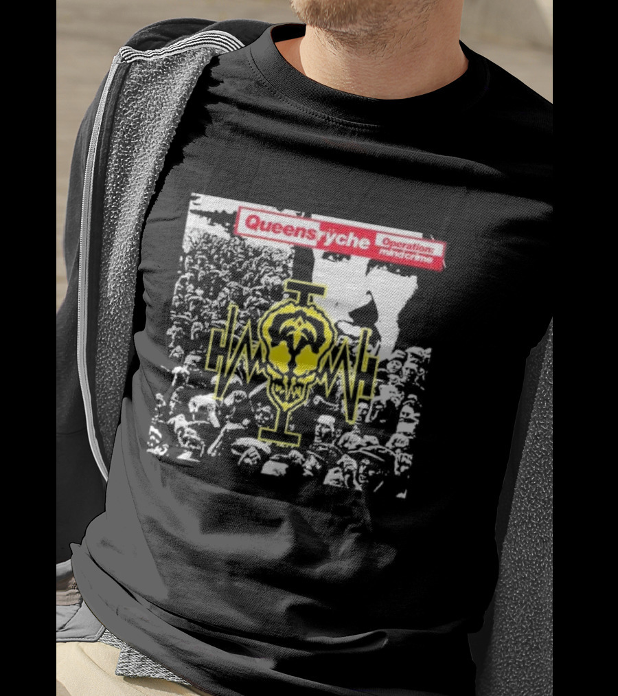 Queensryche Operation: Mindcrime Yellow Skull Symbol Over Crowd T-Shirt