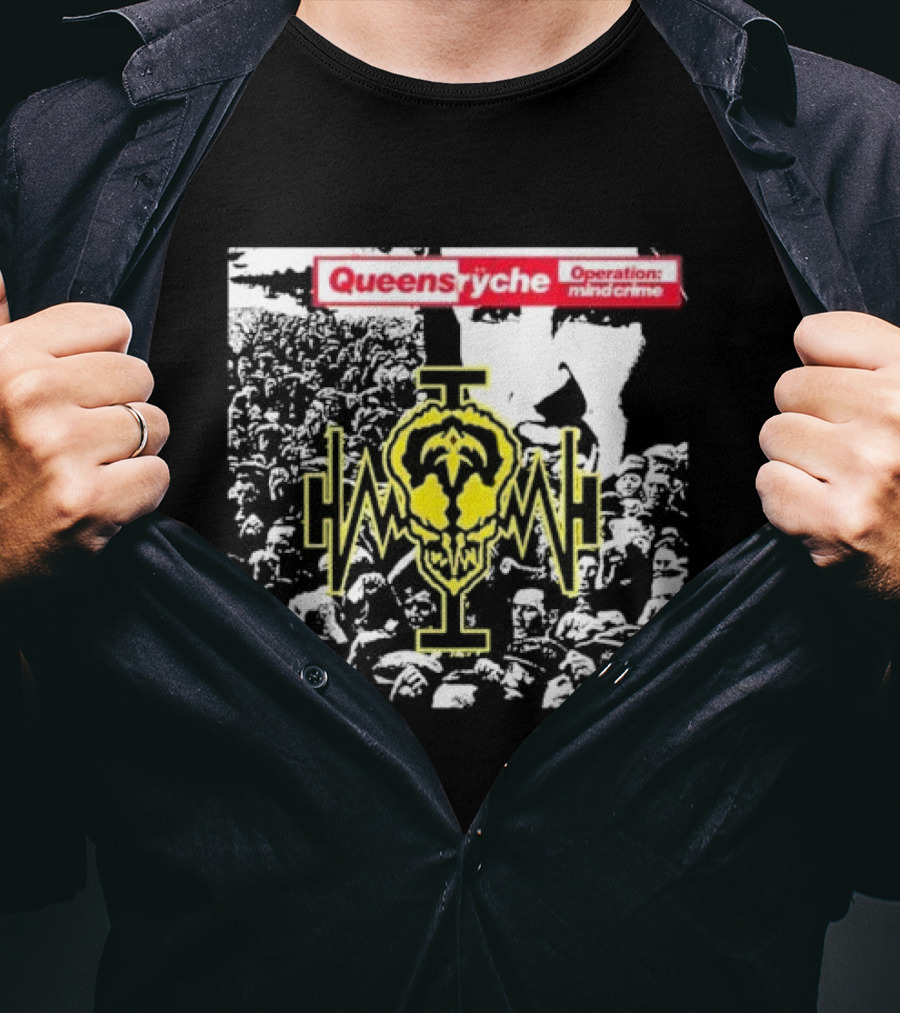Queensryche Operation: Mindcrime Yellow Skull Symbol Over Crowd T-Shirt
