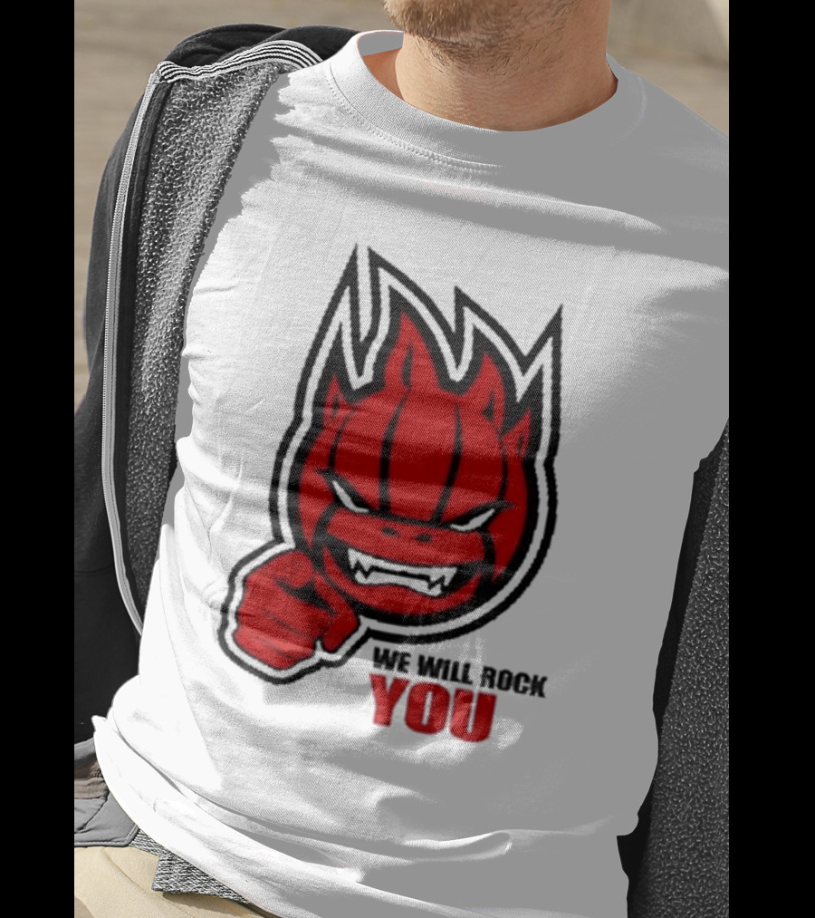 Sir Safety Perugia We Will Rock You Red Flame Character With Pointing Finger T-Shirt