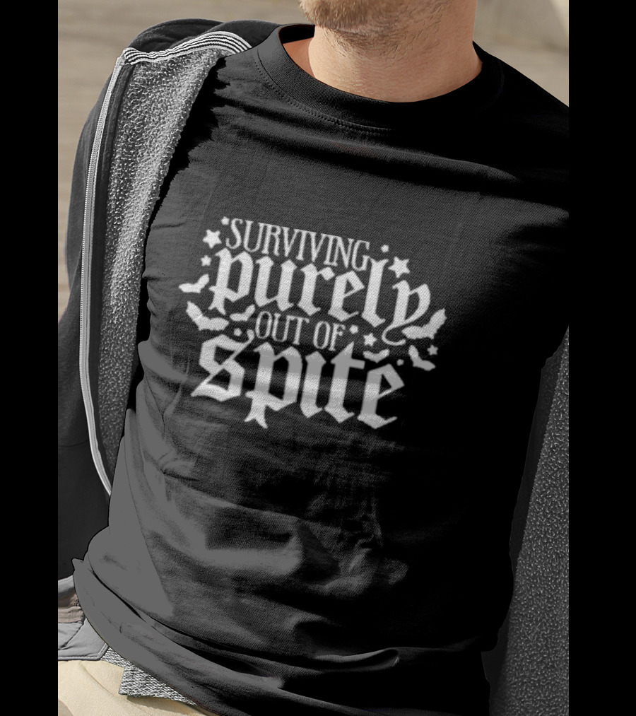 Surviving Purely Out Of Spite Stars And Bats Gothic Print Casual T-Shirt