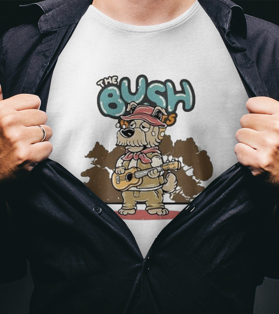 The Bush Bandits Kelpie Dog Wearing Cork Hat And Playing Guitar T-Shirt