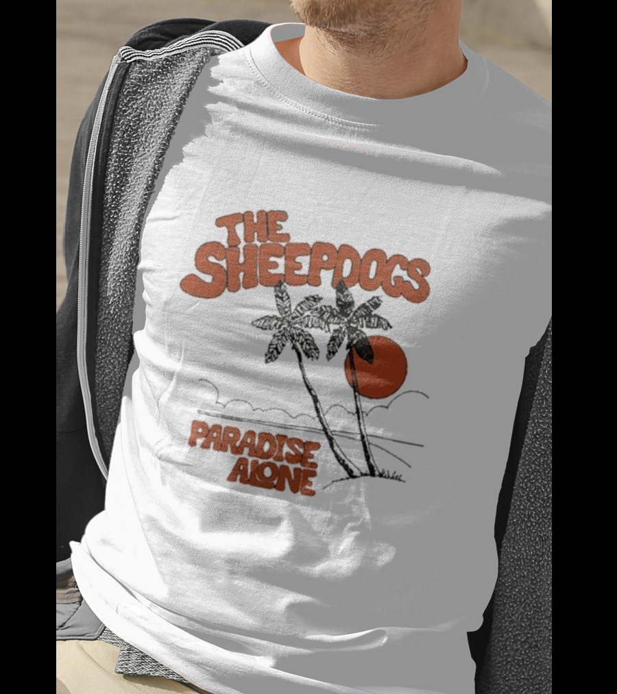 The Sheepdogs Paradise Alone Yellow Sunset Tropical Palms T-Shirt