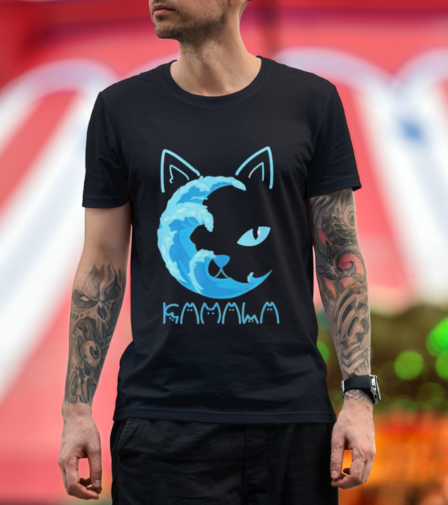 Blue Wave Cat Kamala Typographic Cat Ears T-Shirt