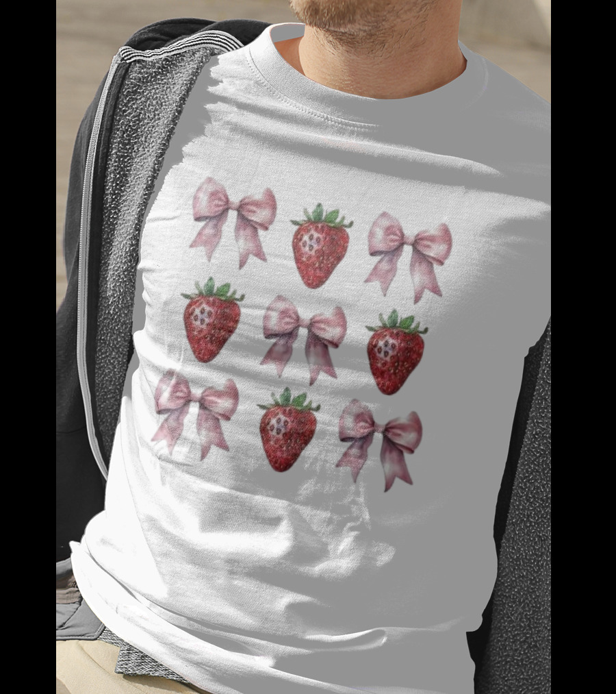 Women’s Summer Strawberries With Pink Bows Coquette T-Shirt