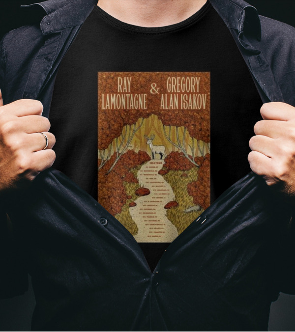 Ray Lamontagne And Gregory Alan Isakov 2024 September October Tour Forest Art Deer Path T-Shirt