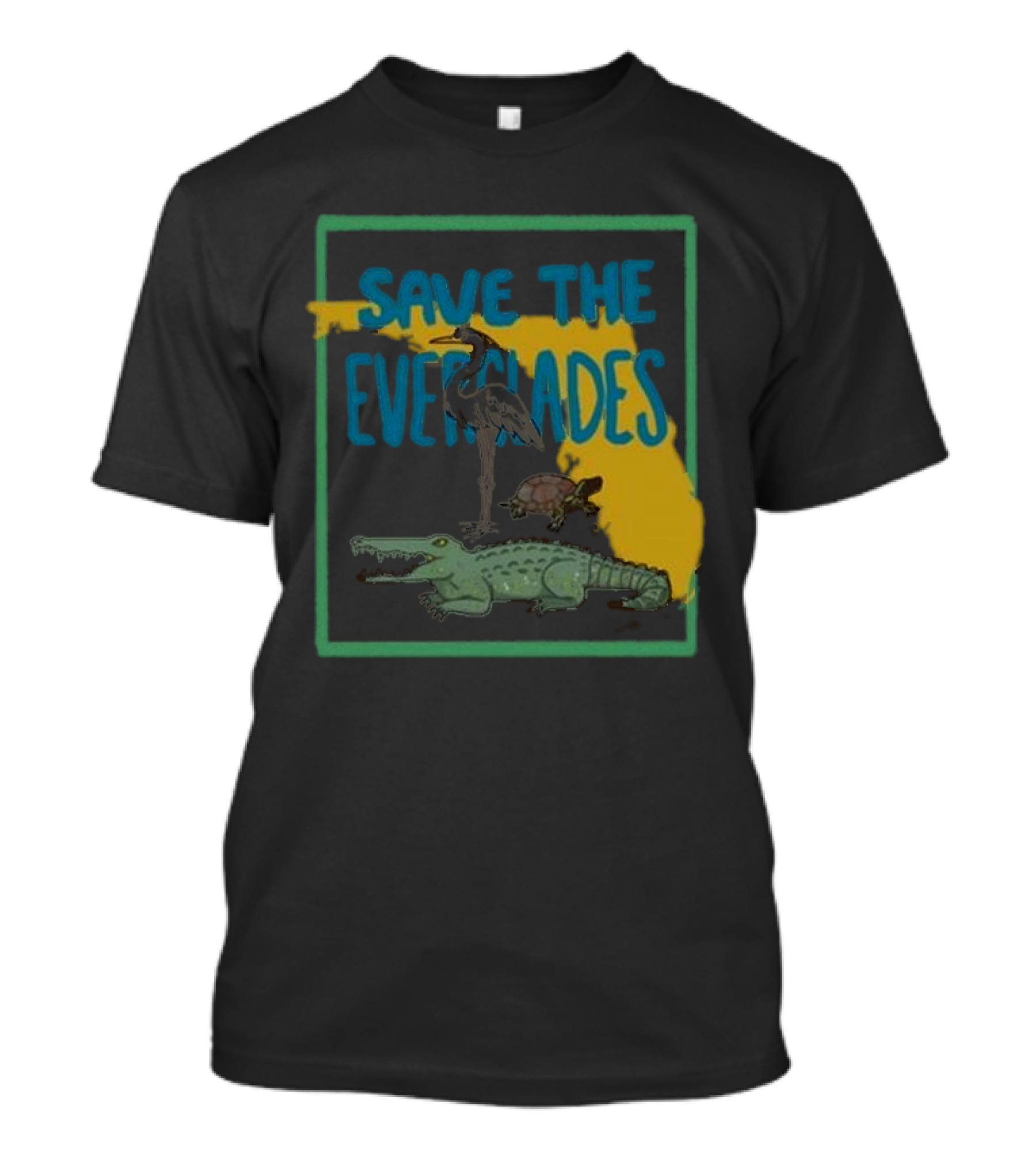 Gators Daily Save The Everglades Florida Map With Alligator, Heron, And Turtle T-Shirt