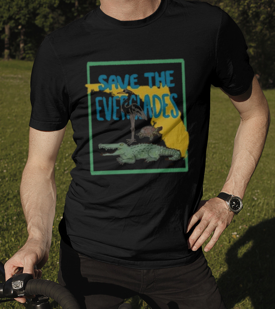 Gators Daily Save The Everglades Florida Map With Alligator, Heron, And Turtle T-Shirt