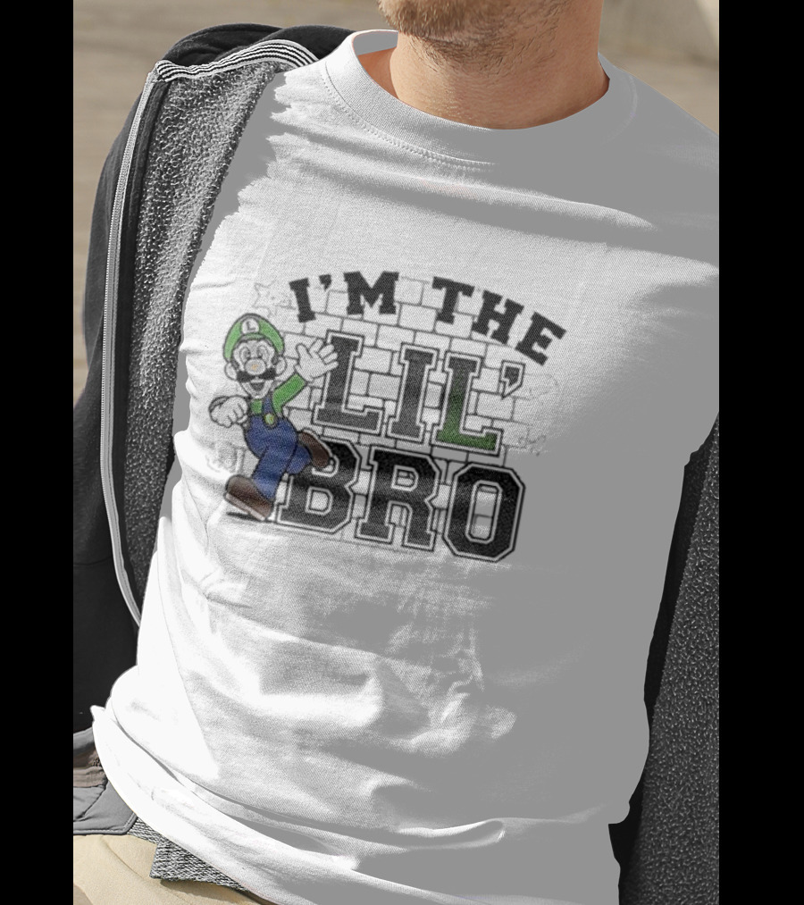 I'm The Lil' Bro Luigi Action Pose Super Mario Dark T-Shirt